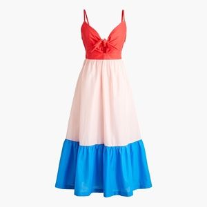 (Size 12) J. Crew Red Blue Colorblock Tie-Front Cutout Midi Dress